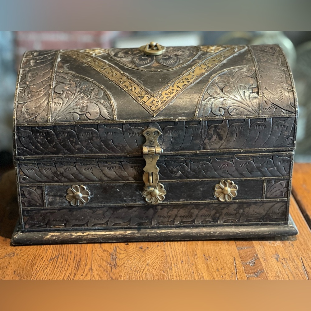 SOLD Vintage ORNATE Wooden Brass/Metal Chest Box Wiccan Pagan Witches